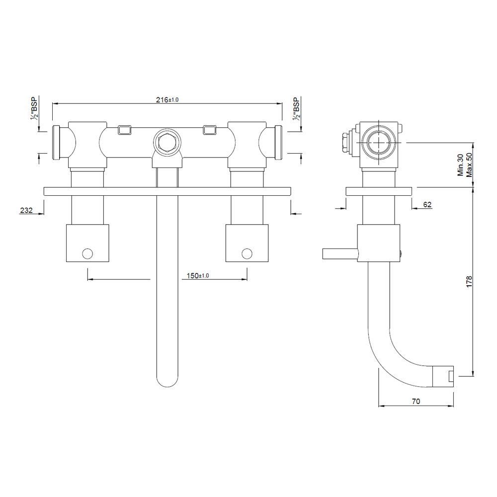 Jaquar Florentine Series Two Concealed Stop Cocks With Basin Spout