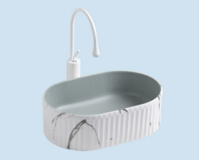 POWER PLUS Matt Grey With White Marble Table Top Basin PPTT-586