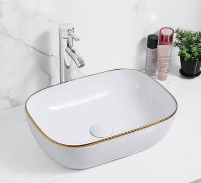 Evaan White With Gold Lines table top art basin SF 9408-26