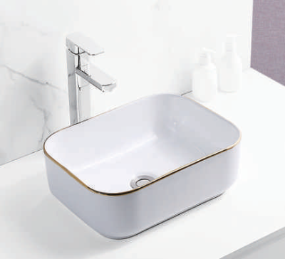 Evaan White With Gold lines table top art basin SF 9465-11