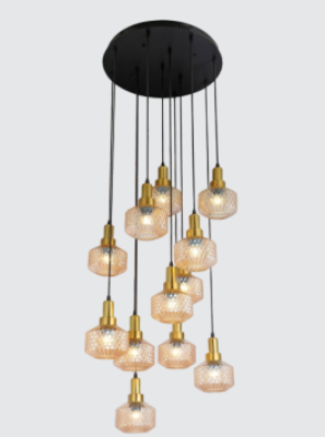 Neptune LED Chandeliers, Delicate Decorative Pattern Glass Ceiling Pendant Lighting 2932-12