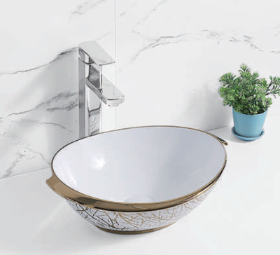 Evaan Inner White Outer Rose Gold  table top art basin SF 9458-3