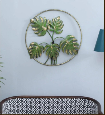 OPPERSTE GREEN IRON PALM LEAF IN RING METAL WALL ART