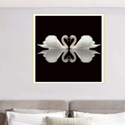 Evvan Modern Swan Heart Swans Love Canvas Painting 80 x 80 cm