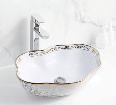 Evaan White And gold table top art basin SF 9479-4