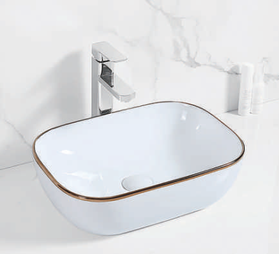 Evaan White With Rose Gold Lines table top art basin SF 9408-26