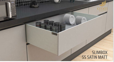 Crom Tandem Drawer Slim Box System with Decorative Cover & Soft Close Channel (Stainless Stee Satin matt Finish)