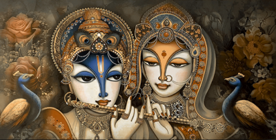 Livolla Lord radha krushna 2 side pecock poseter art 50 600 x 1200MM