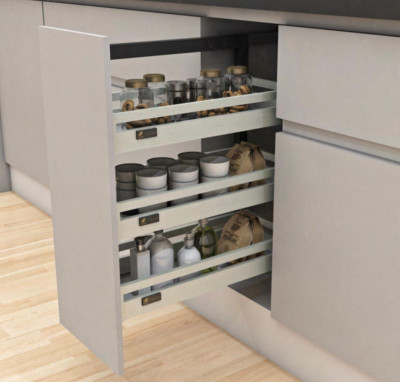 Kitchen Soft-Closing Shelf  Side Mounting Pullout Unit (  Stainless Steel  PVD Satin Matt Finish) 3 shelf