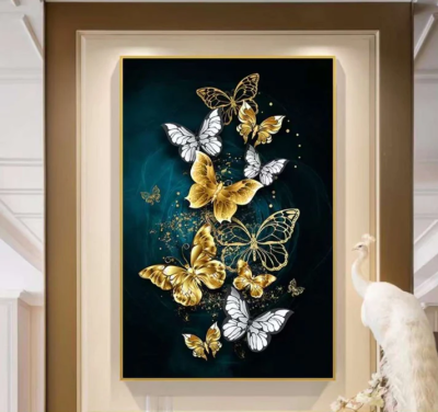 Evvan Butterfly Wall Painting Crystal HD Wall Painting With Golden frame