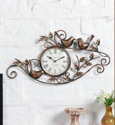 OPPERSTE BROWN METAL ANALOG WALL CLOCK WITH BIRDS