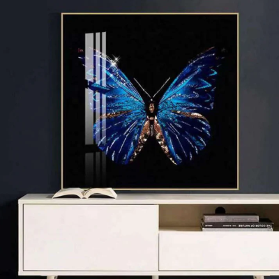 Evvan Black Butterfly Glass Painting 80 x 80 cm