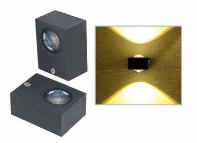 NEPTUNE 2 X 3W SQUARE SINGLE SIDE UPDOWN WALL LIGHT WITH LENSE