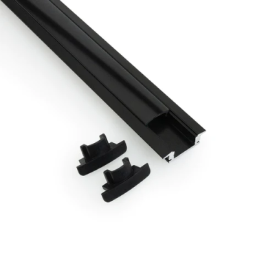 Aluminium Rectangular 17 mm black Conciled LED 2 Meter Profile Channels with black Diffused Cover, End Caps and Mounting Clips for LED Strip Light