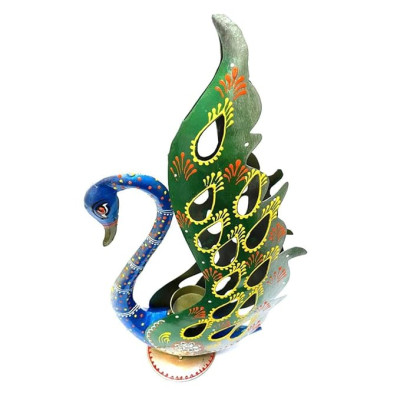 OPPERSTE METAL PEACOCK SET OF 2  CANDLE HOLDERS