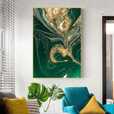 Evvan Abstract Picture Emerald Green and Gold Painting