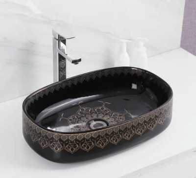 Evaan Black With Gold Design table top art basin SF 9333-1