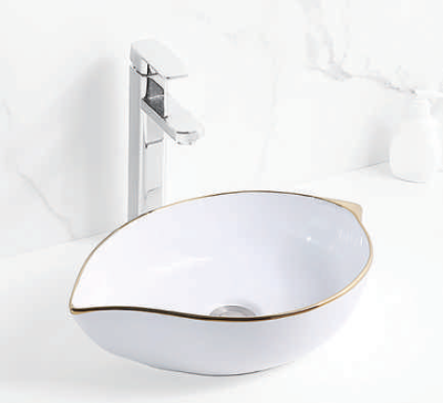 Evaan White With Gold Lines table top art basin SF 9466-1