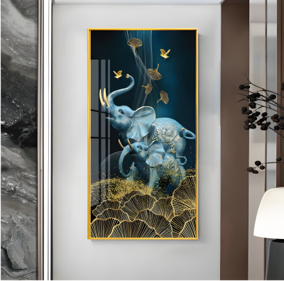 Evvan Luxury Elephant Framed Crystal Glass Painting