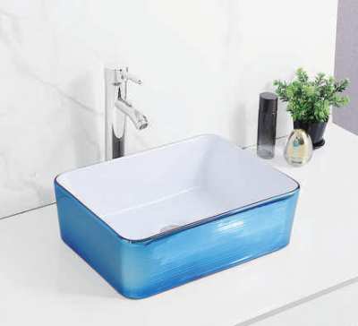 Evaan White With Blue Lines table top art basin SF 9564A-2