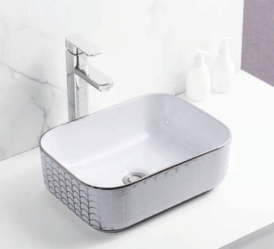 Evaan Inner White Outer Silver table top art basin SF 9465-10