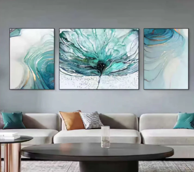 Evvan Waves of Sea with abstract floral Wall Painting set of 3