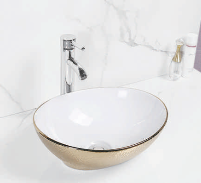 Evaan Inner White Outer Gold  table top art basin SF 9516-65