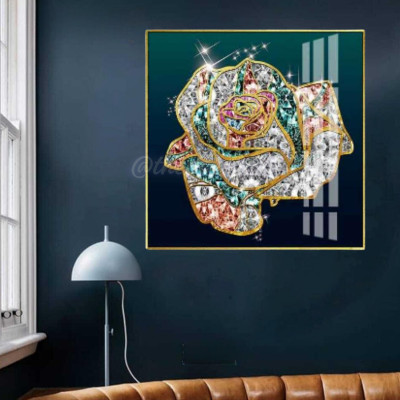 Evvan Flower Diamond look Modern Crystal Painting With Metal Framing For Wall Decor Luxury