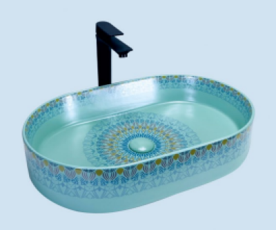 POWER PLUS Glossy Sky Blue Table Top Basin PPTT-588