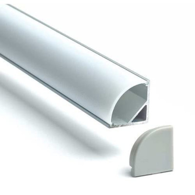Aluminium Rectangular 16 mm corner LED 2 Meter Profile Channels with Diffused Cover, End Caps and Mounting Clips for LED Strip Light
