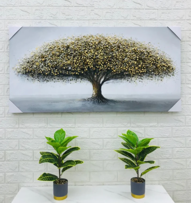 Evaan Large Gold Silver Trees Modern Canvas Oil Painting