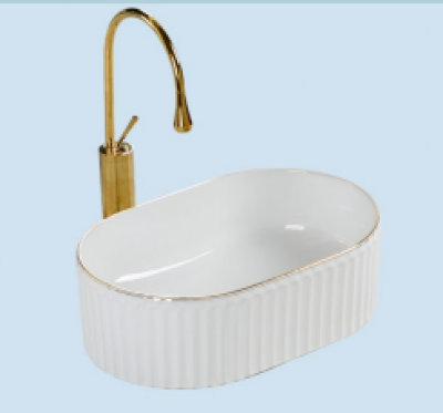 POWER PLUS Glossy White With Gold Line Table Top Basin PPTT-582