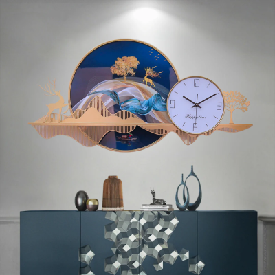 Evvan Designer Large Metallic finish Multicolor Wall Clock with Crystal Painting
