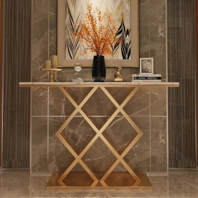 Geometric Criss Cross Pattern Contemporary Console Table