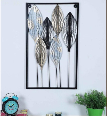 OPPERSTE IRON BLACK & GOLD LEAVES RECTANGULAR METAL WALL ART