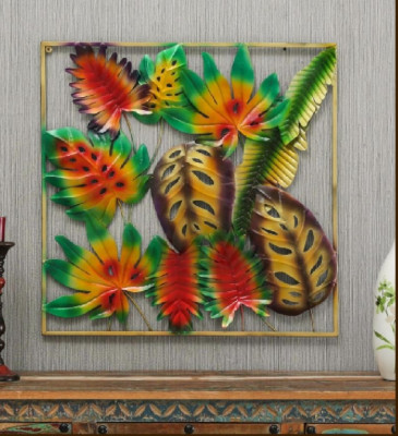 OPPERSTE MULTICOLOUR IRON LEAFS WALL   FRAME METAL WALL ART