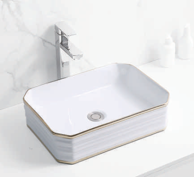 Evaan White WIth Colorfull Line table top art basin SF 9481-6
