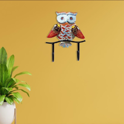 OPPERSTE IRON PAINTED WALL OWL 2 KEY HOLDER