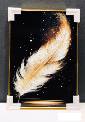 Evaan White and Orange Feathers Wall Art Painting