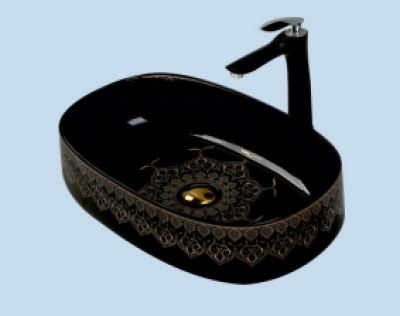 POWER PLUS Matt Black & Art Pattern Table Top Basin PPTT-614