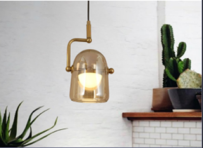 Neptune LED Gold Amber Glass Pendant Lamp 1 6608D