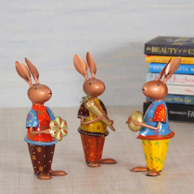 OPPERSTE PLAYING COLORFUL RABBITS METAL FIGURINE SET OF 3