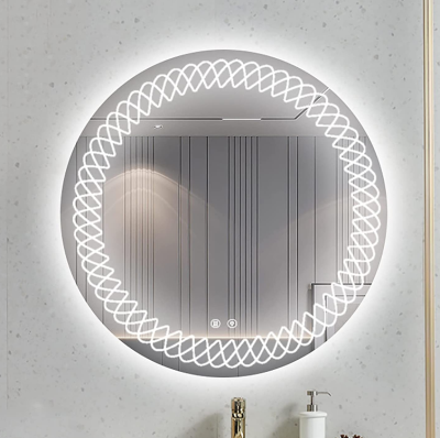 Evaan The Waving Round LED Bathroom Mirror 3 LED Lights