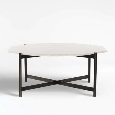 White Marble Top Hexagonal Shape Iron Stand Coffee Tables