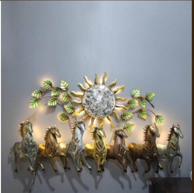 OPPERSTE SEVEN RUNNING HORSES WALL ART WITH GOLD COLORED LED LIGHTING