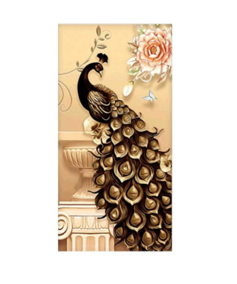 Evvan vector golden peacock with flower and border wall art
