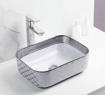 Evaan Inner White Outer Silver table top art basin SF 9465-8
