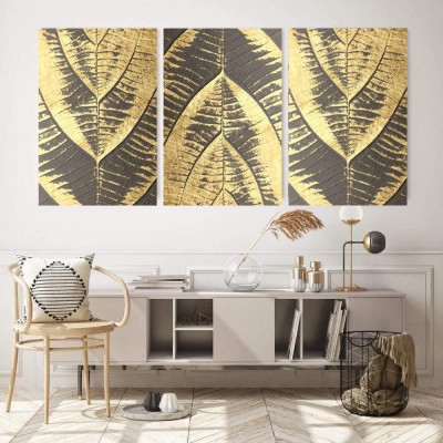 Evvan Golden Modern Abstract Wall Art Leaf Plant Texture