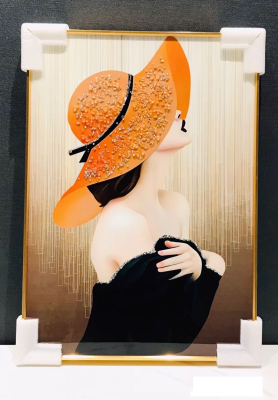 Evaan Hat Orange Woman  Wall Art Painting