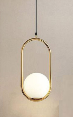 GEO Modern Minimal Mini White Glass Globe LED Gold Oval Ring Creative Pendant Light 0151-1